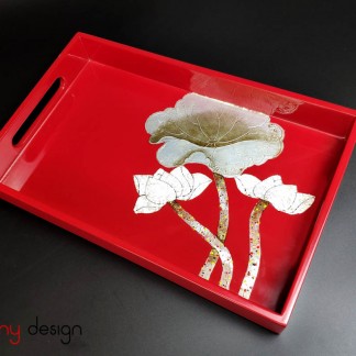 Rectangle lacquer tray with hand painted lotus  19*30cm